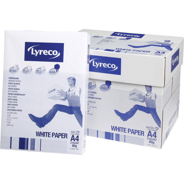 Caja 5 paquetes 500 hojas papel LYRECO A4 80g/m2 blanco 4 taladros