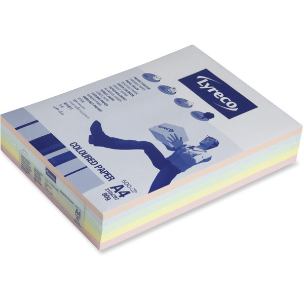 LYRECO PASTEL COLOURED PAPER A4 80G ASSORTED COLOURS - REAM OF 500 SHEETS