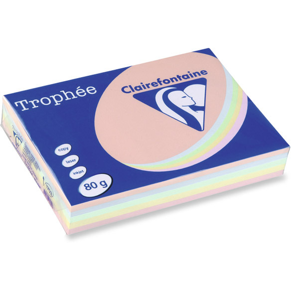 TROPHEE PASTEL COLOURED PAPER A4 80G ASSORTED COLOURS - REAM OF 500 SHEETS