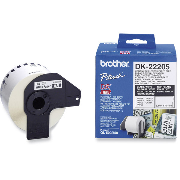 BROTHER DK 22205 PAPER TAPE LABEL 62MM X 30M WHITE
