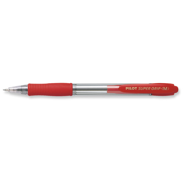 PILOT SUPER GRIP RETRACTABLE BALL POINT RED PENS 1.0MM LINE WIDTH - BOX OF 12