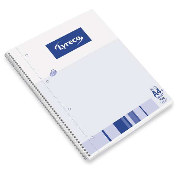 Caderno Lyreco 80 folhas formato A4+ micro perfuração quadriculado cor branco