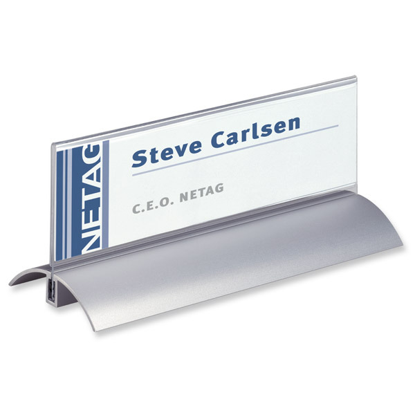 Durable 8202 aluminium table place name holder 210x61mm - pack of 2