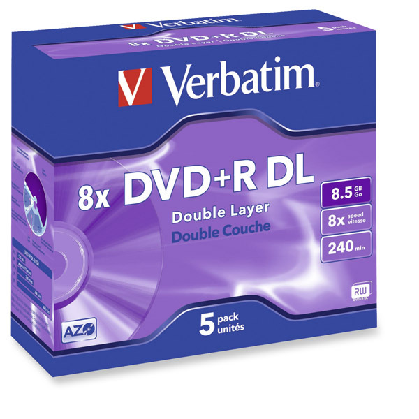 DVD+R Verbatim double couche - 8,5 Go - boîte de 5