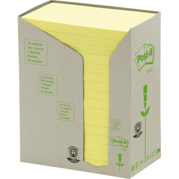 3M POST-IT RECYCLED NOTES TOWER OF 16 PADS YELLOW 76X127MM