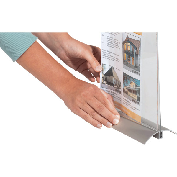 Durable Table Top Presenter A4 - Transparent Acrylic Panel with Aluminium Base