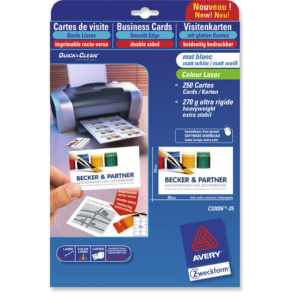 AVERY QUICK AND CLEAN C32026 BUSINESS CARD - PACK OF 250
