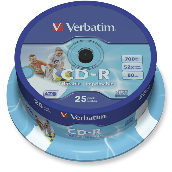 Verbatim nyomtatható CD-R, 700 MB, 25 darab/csomag