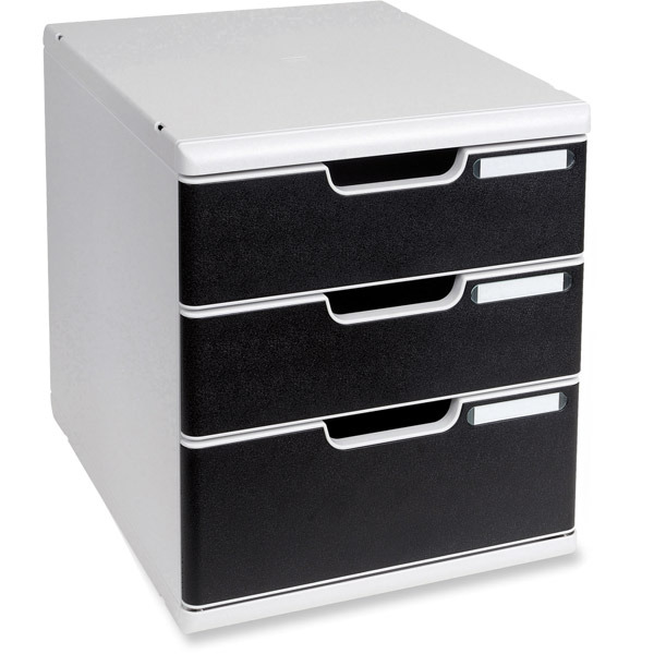 Archivo modular apilable 3 cajones gris/negro  Dimensiones:    288x320x350mm