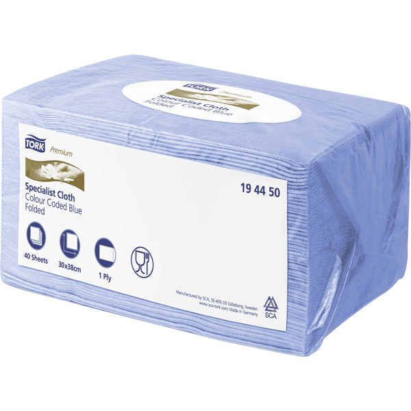 TORK BLUE 1 PLY HEAVY DUTY COLOUR CLOTH - PACK OF 40