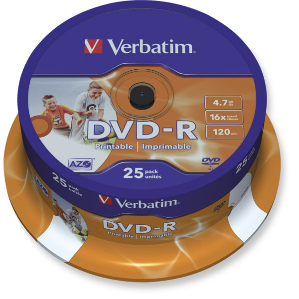 VERBATIM DVD-R PRINTABLE 4.7GB 16X - SPINDLE OF 25
