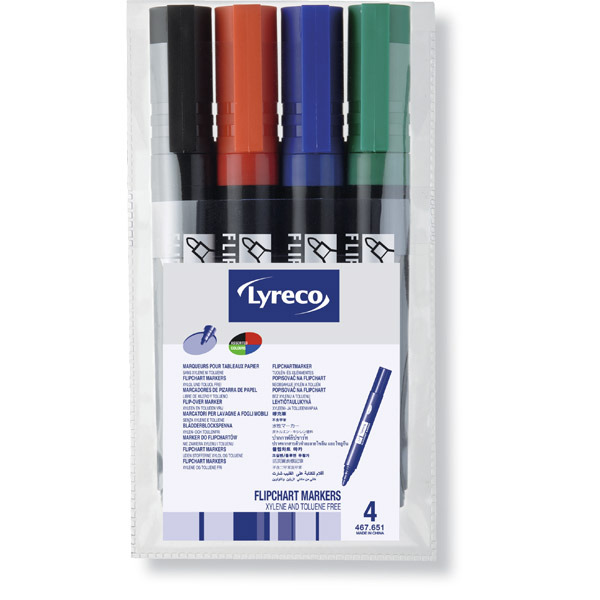 Lyreco flipchartmarkers bullet tip assorted colours - box of 4