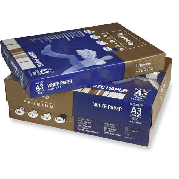 LYRECO PREMIUM WHITE A3 PAPER 80GSM - BOX OF 3 REAMS (1500 SHEETS OF PAPER)