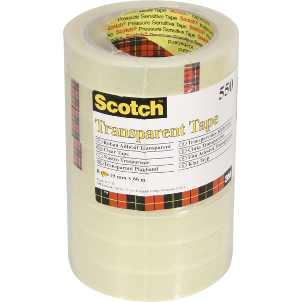 Scotch 550 ruban adhésif transparent 19mmx66 m - boîte de 8