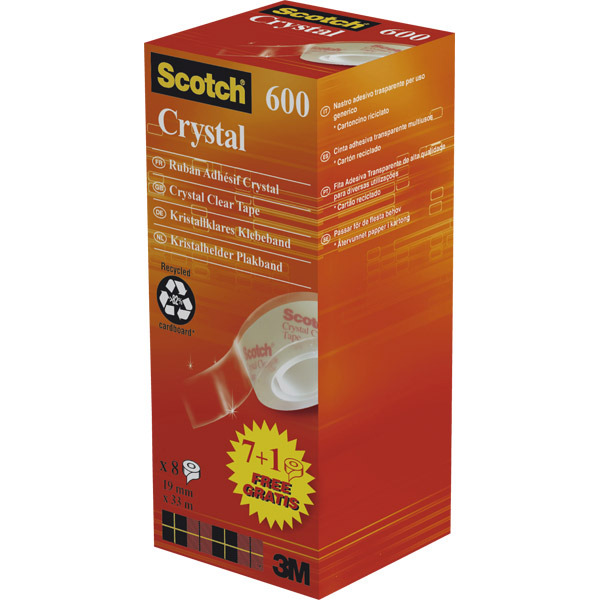 Scotch Crystal Tape 19mmx33M - Pack of 8 (Includes 1 Free Roll)