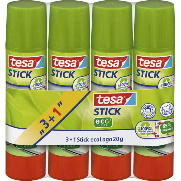 Pack de 3+1 pegamentos en barra ecológicos TESA de 20 g