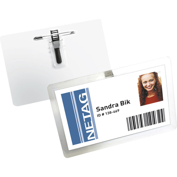 Durable Self-Laminating Badge with Combi Clip - 54x90mm - Transparent - Pack 25