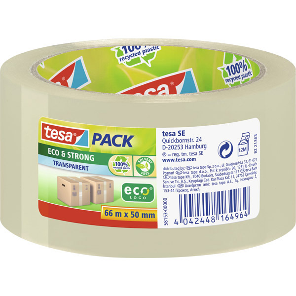 tesapack Eco & Strong Transparent Packaging Tape, 66M x 50mm