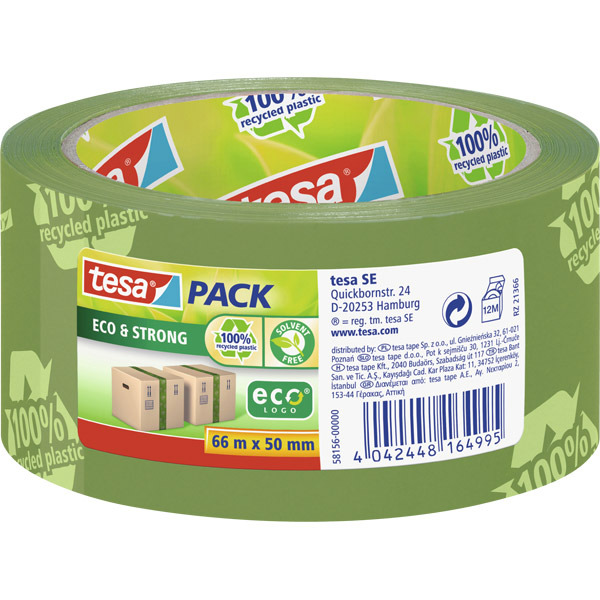 TESA ECO&STRONG PACKAGING TAPE 50MM X 66M GREEN PRINTED - 57 MICRONS