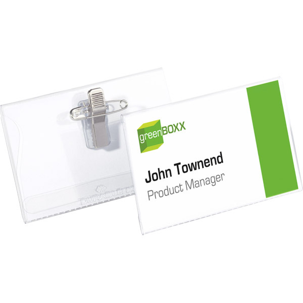 Durable Name Badge with Combi Clip - 54 x 90mm - Transparent - Pack of 50