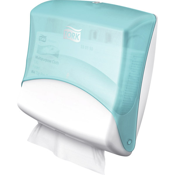 DISPENSER TORK PER PANNI PIEGATI DIMENSIONI: 37,4x42,7x20,6cm COLORE BIANCO/BLU