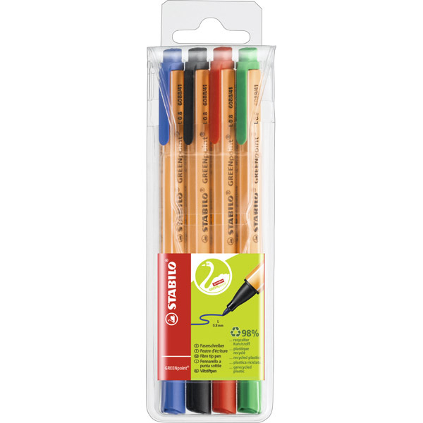 Stabilo Greenpoint Nylon Sign Pen Assorted - Wallet Of 4