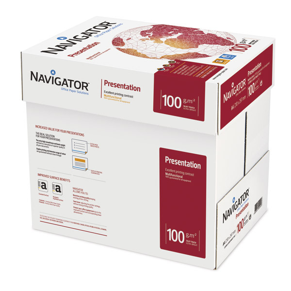 Caixa 5 pacotes 500 folhas papel NAVIGATOR Presentation A4 100g/m2 branco