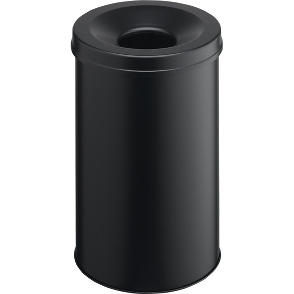 Durable Metal Waste Bin SAFE -Fireproof Bin, Self-Extinguishing Lid -Black 30L