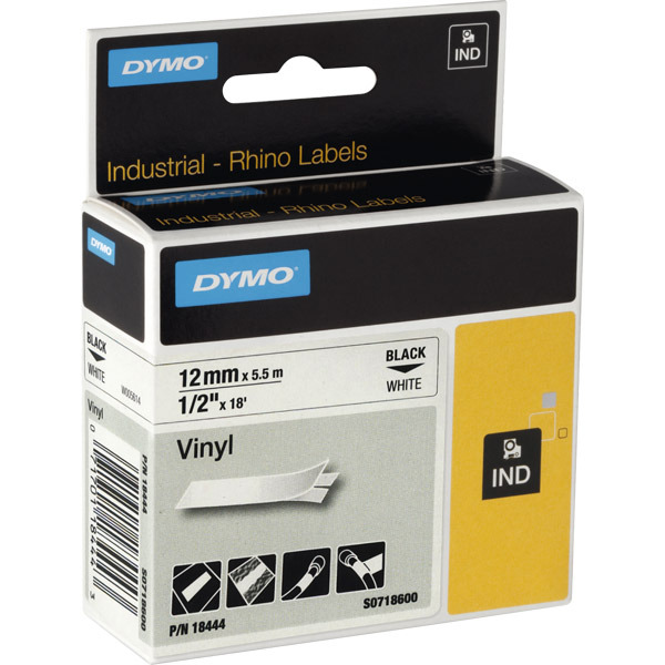 NASTRO DYMO PER RHINO IN VINILE 12 MM X 5,5 M COLORE BIANCO S0718600