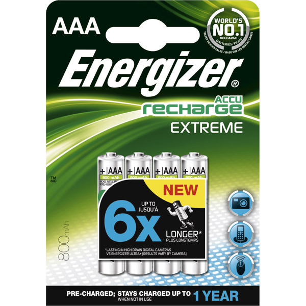 Energizer LR3/AAA Extreme batterijen oplaadbaar 800mAh - pak van 4