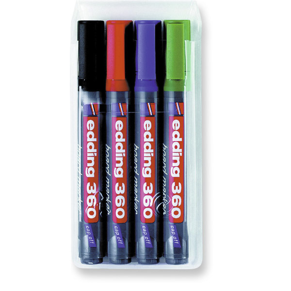 EDDING 360 BULLET TIP ASSORTED COLOUR WHITEBOARD MARKERS - WALLET OF 4