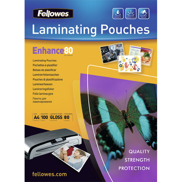 Fellowes A4 Laminating Pouches Gloss 160 Microns (2 X 80) - Pack of 100