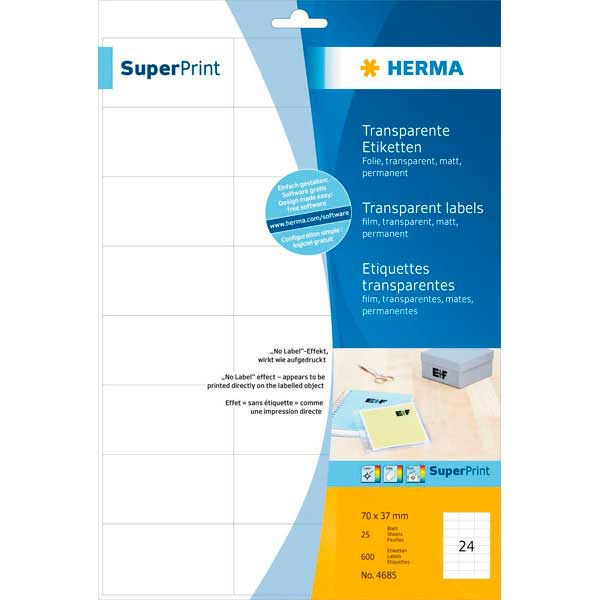 Herma 4685 étiquettes transparentes 70x37mm - boîte de 600