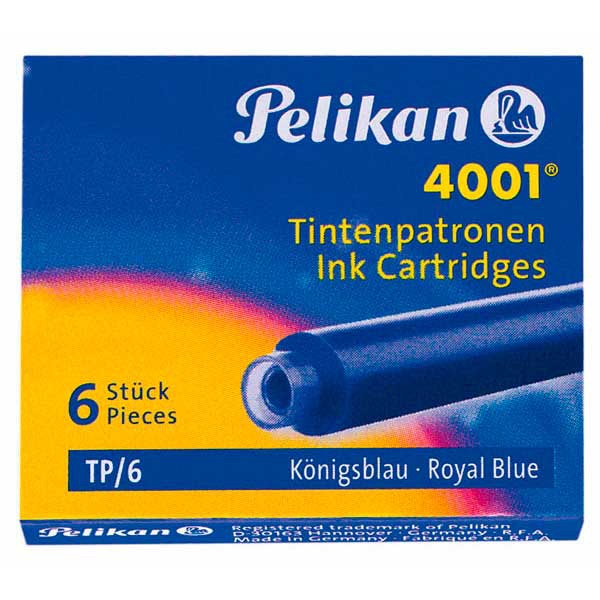 Pelikan TP/6 recharges plume longueur 4cm bleu - boîte de 6