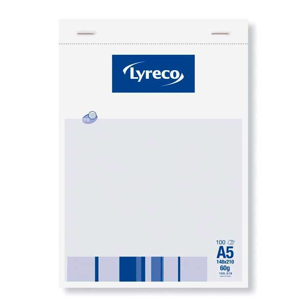 Lyreco notepad A5 squared 5x5 mm stapled 100 pages