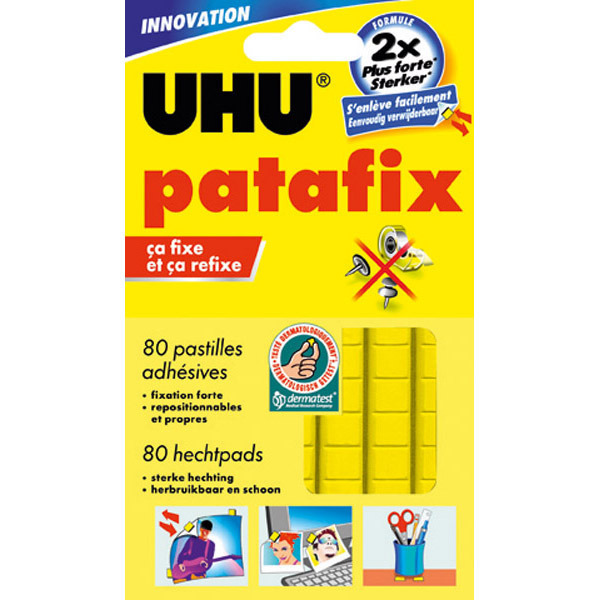 Pastille adhésive Uhu Patafix - jaune - étui de 80