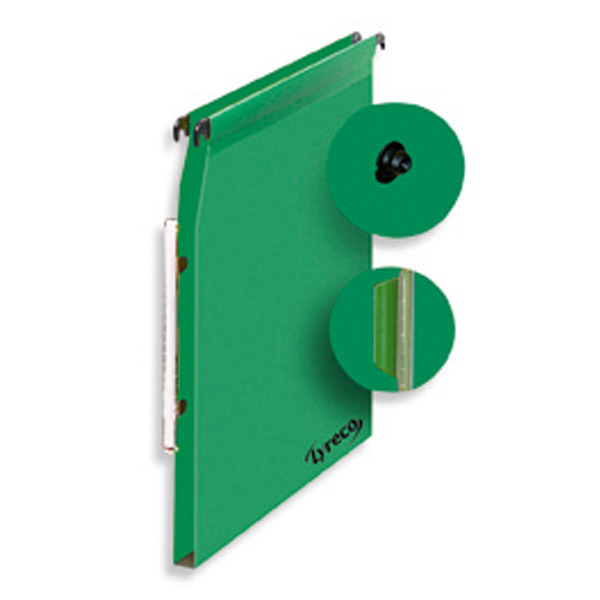 BOITE 25 DOSSIERS SUSPENDUS POUR ARMOIRE LYRECO DOS RENFORCE 15 MM KRAFT VERT