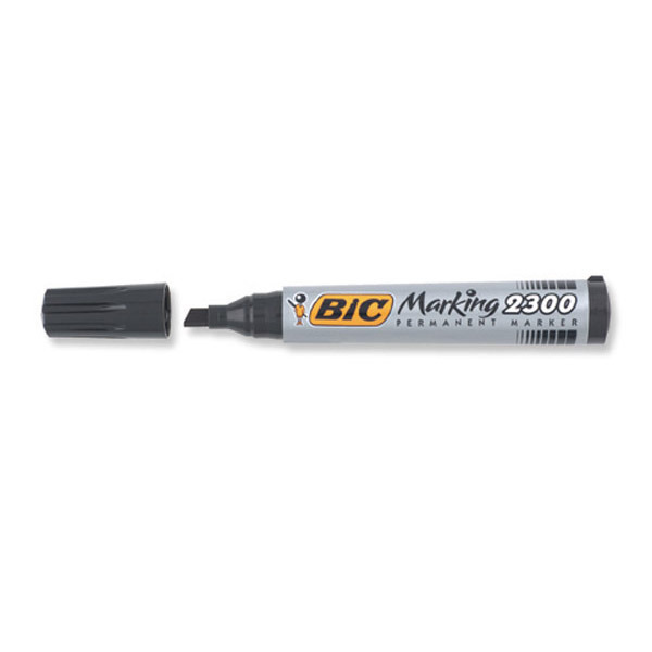 BIC 2300 CHISEL TIP BLACK PERMANENT MARKERS - BOX OF 12