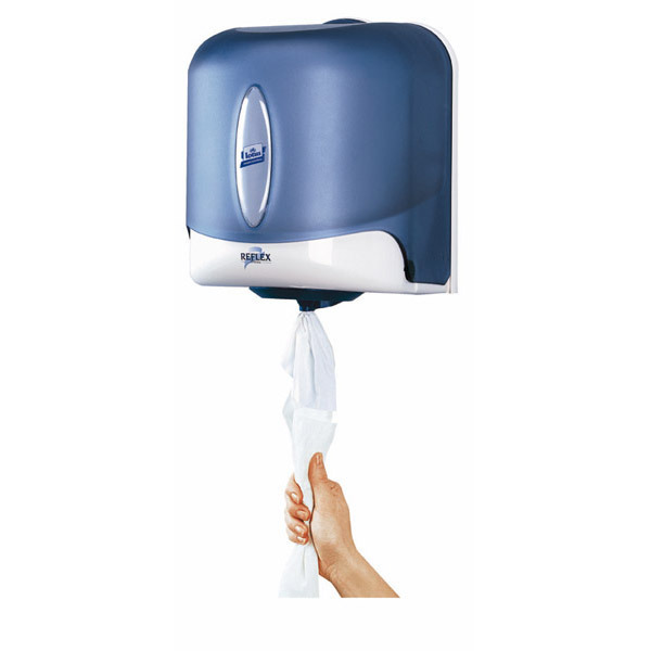 Distributeur d'essuie-mains Tork Reflex Mini M3 - dévidage central - blanc/bleu