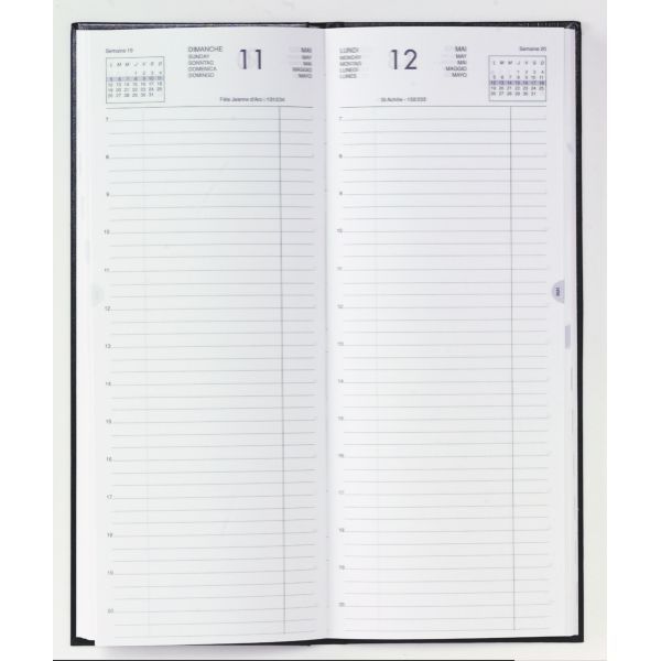 AGENDA LONG 1 JOUR LIGNE TRAVERS 14 X 35 CM COUVERTURE NOIRE