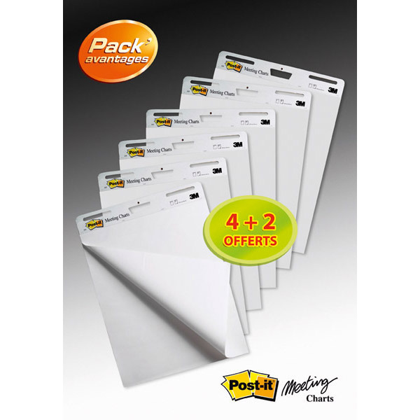 Post-It Super Sticky Meeting Chart Plain White Paper - Pack of 6