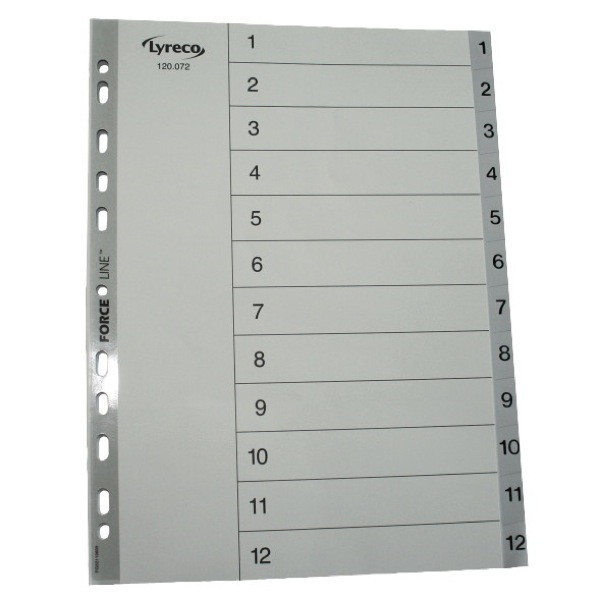Register Lyreco 1-12, A4, aus Kunststoff, 12 Blatt, grau
