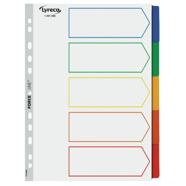 Register Lyreco Premium blanko, A4, aus Karton, 5 Blatt, farbig