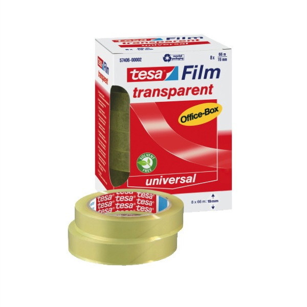 Tesa Silent Transparent Sticky Tape 19mm X 66M - Pack Of 8