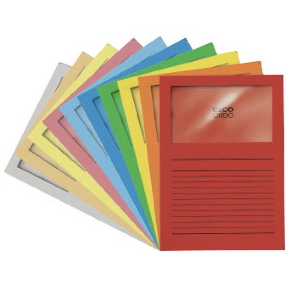 PAPERFLOW ELCO ORDO FILE WITH WINDOW ASSORTED COLOURS - PACK OF 100