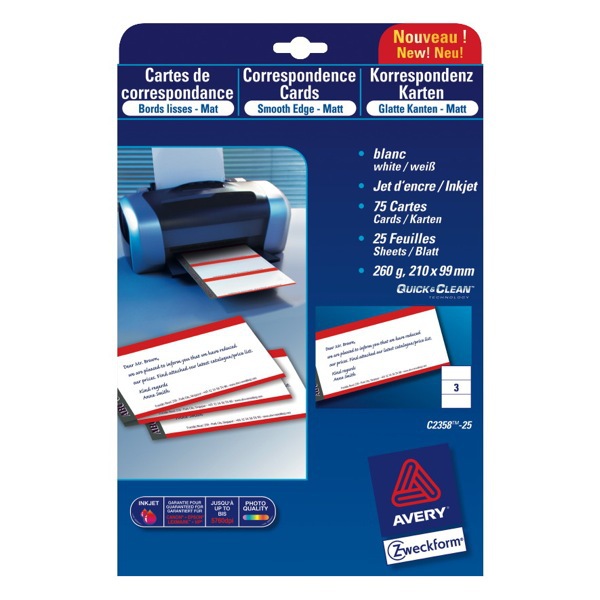 Premium Visitenkarten Avery Zweckform C32015-25, 85x54mm, 260g, satiniert, 200St