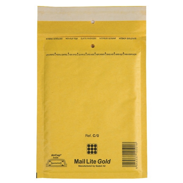 Luftpolstertaschen Mail Lite C/0, Innenmaße: 150x210mm, goldgelb, 100 Stück
