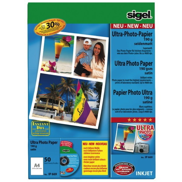 Fotopapier Sigel Ultra Photo IP669 A4 190g Inkjet seidenmatt 50 Blatt