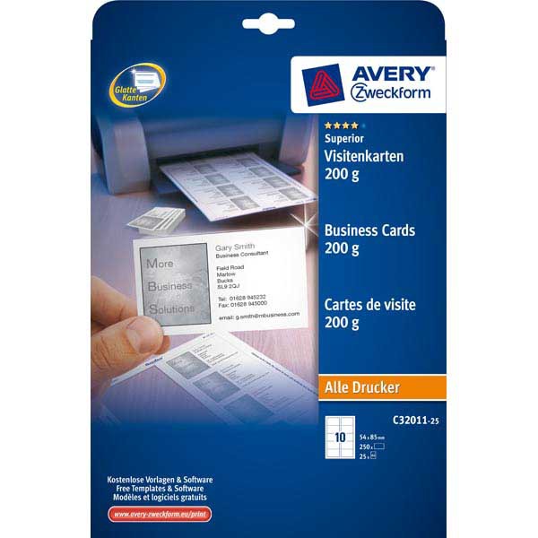 Visitenkarten Avery Zweckform C32011, 85x54 mm, weiss, Pk. à 250 Stk.