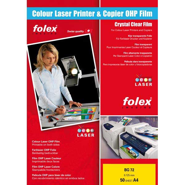 OHP-Folien Folex BG-72, A4, für den Farblaserdrucker, Packung à 50 Stück